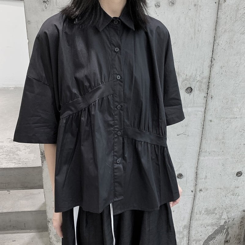 Asymmetry Gather Collared Shirt【TR3111】