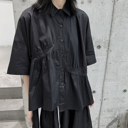 Asymmetry Gather Collared Shirt【TR3111】