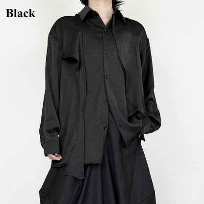 Satin Draped Texture Collared Shirt【TR3361】