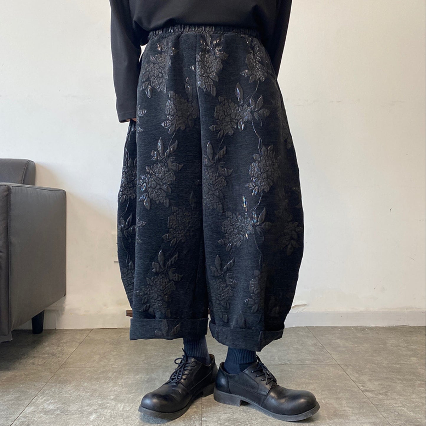 Floral Embroidered Ankle Wide Pants【TR3317】
