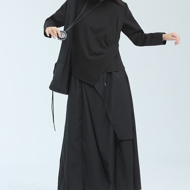 Asymmetry Side-Pleats T-Shirt【TR3148】