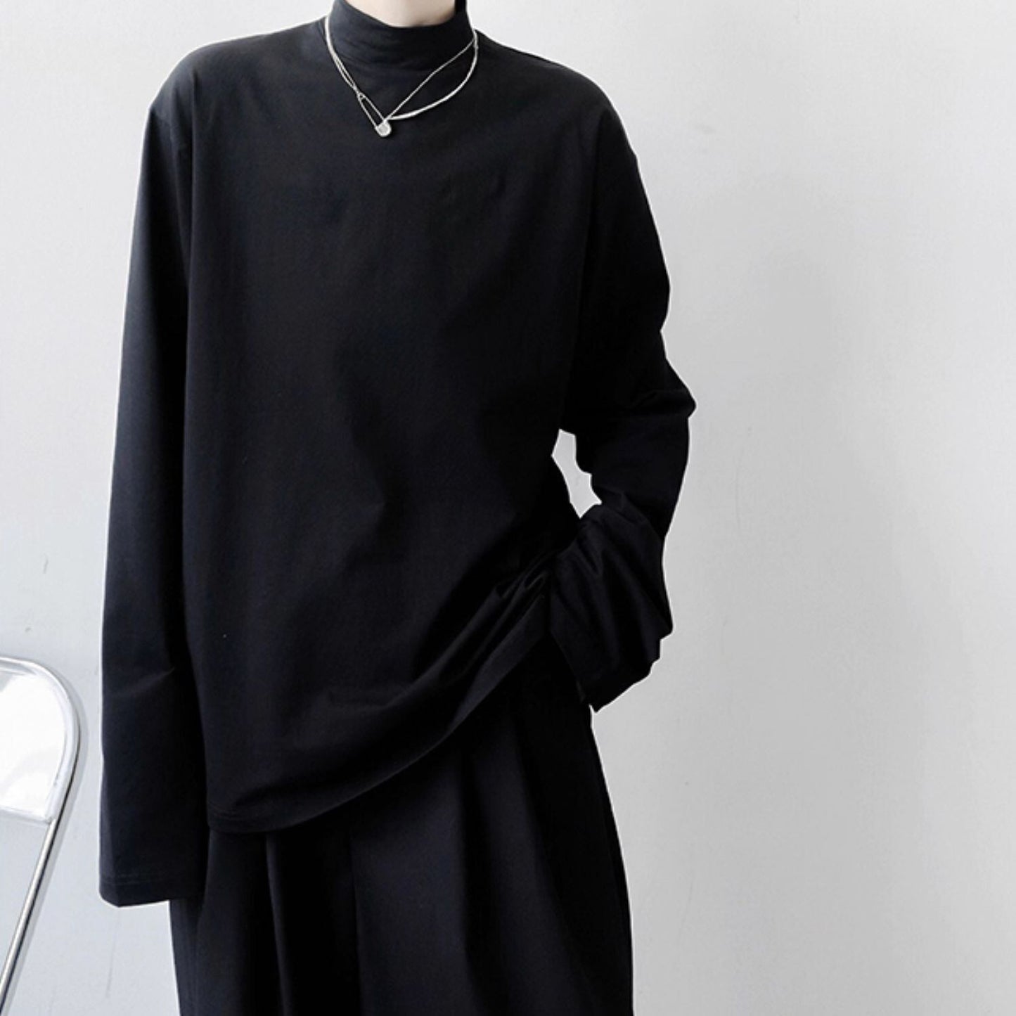 〈Unisex〉High-Neck Long-Sleeve T-Shirt【TR3325】
