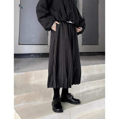 Stripe Cropped Hem-Pleats Pants【TR3222】