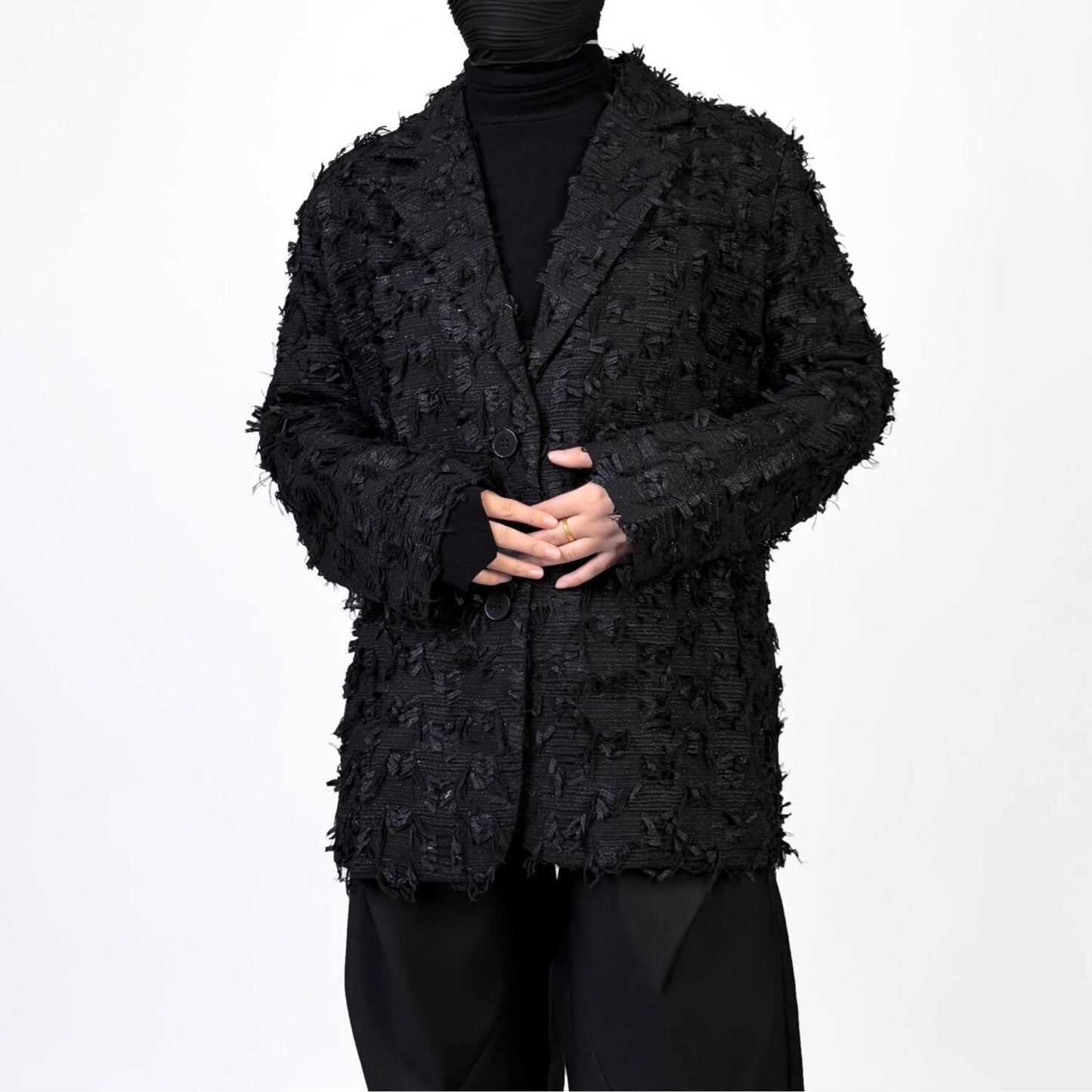 Black Fringe Tailored Jacket【TR3322】