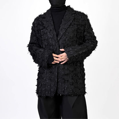 Black Fringe Tailored Jacket【TR3322】