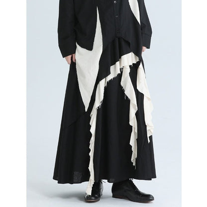 Asymmetry Ruffle Bi-Color Skirt【TR3172】