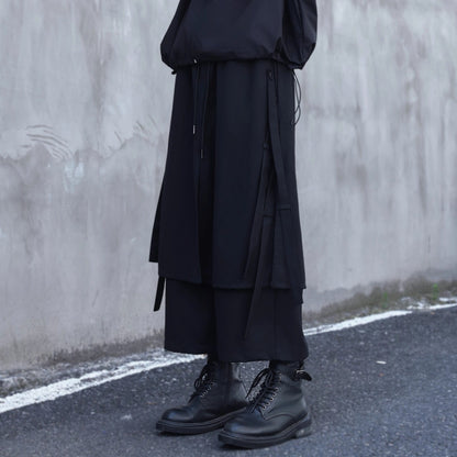 Layered-look Side Ribbon Pants【TR3298】