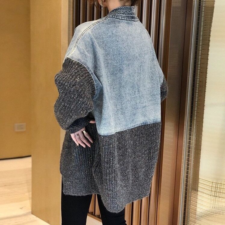 Patchwork Denim Sweater Jacket【TR3022】