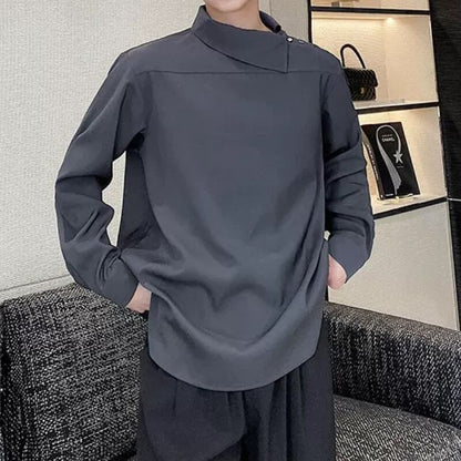 Asymmetric Button Collar T-shirt【TR3353】