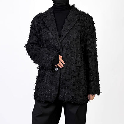 Black Fringe Tailored Jacket【TR3322】
