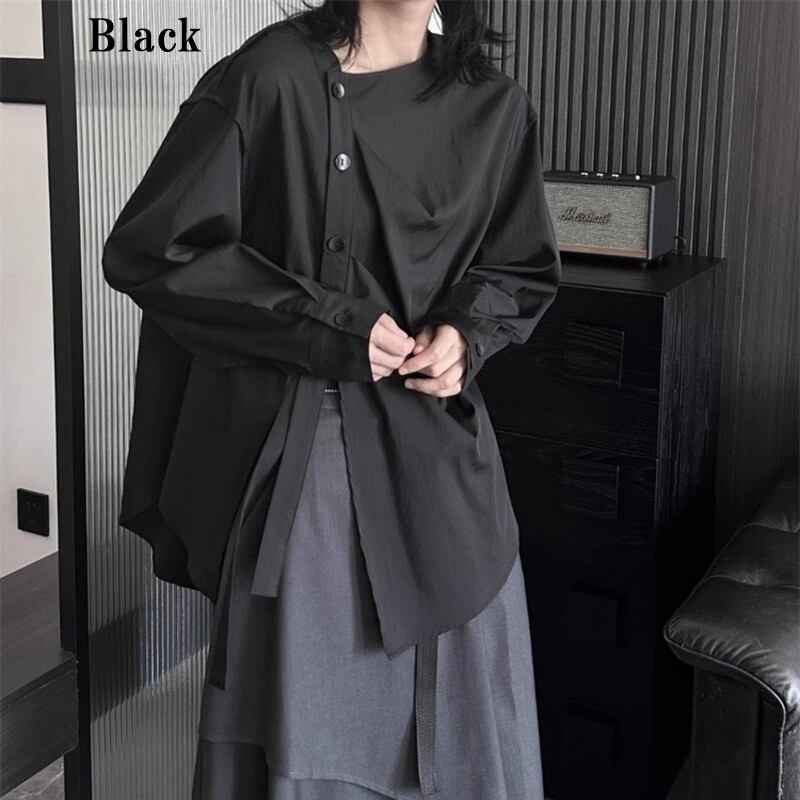 Side-Button No-Collar Collared Shirt【TR3112】