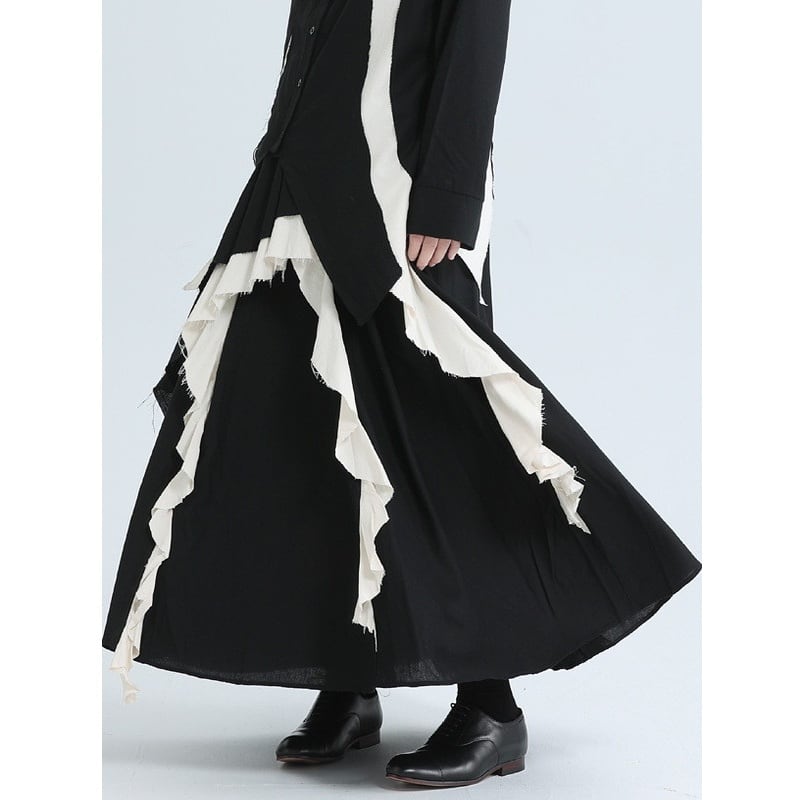 Asymmetry Ruffle Bi-Color Skirt【TR3172】