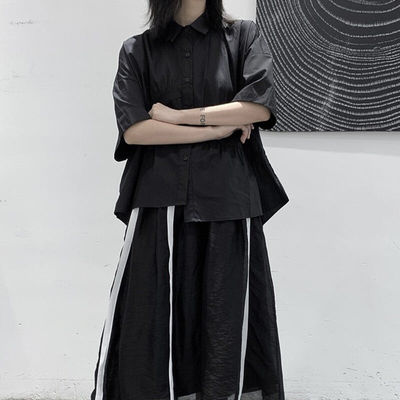 Asymmetry Gather Collared Shirt【TR3111】