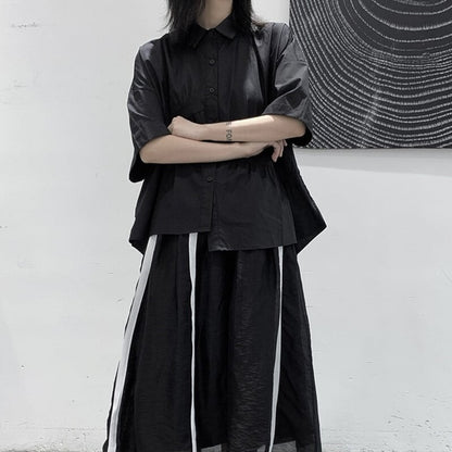 Asymmetry Gather Collared Shirt【TR3111】