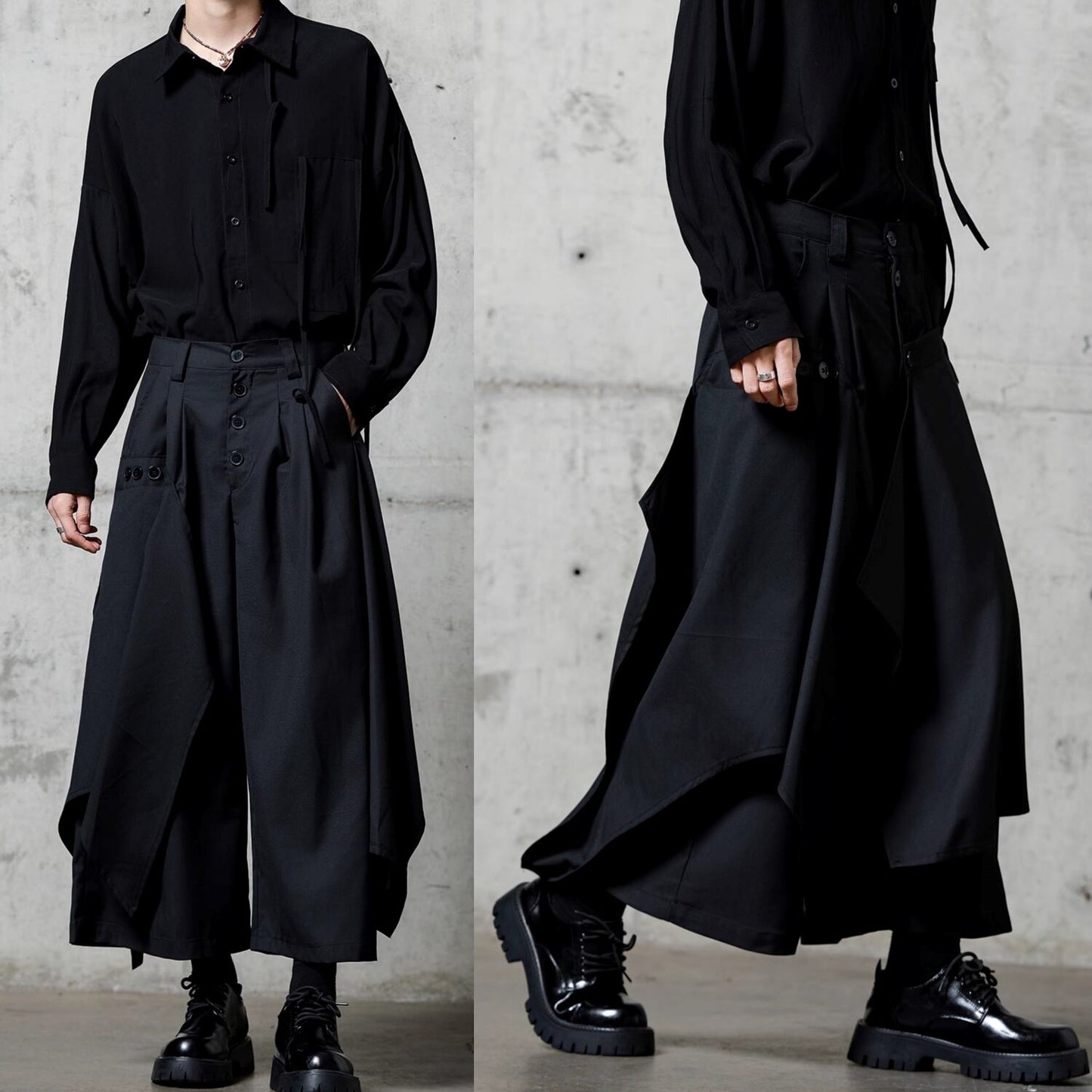 Irregular Hem Layered-look Wide Pants【TR3302】