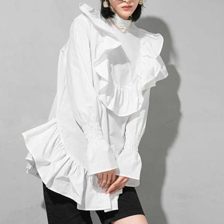 Stand Collor Frilled Shirt【TR0438】