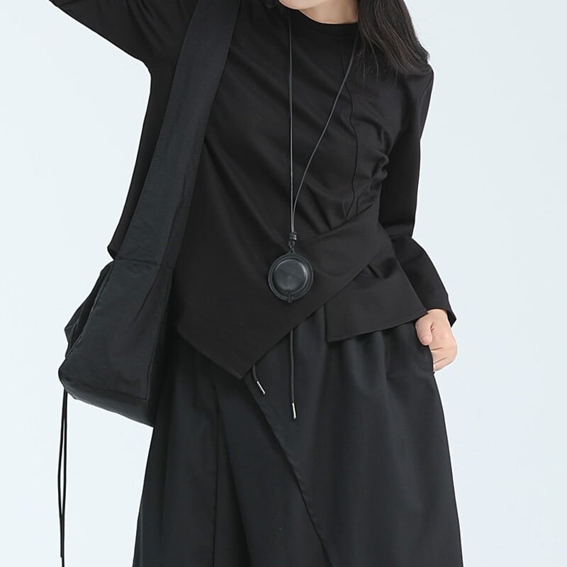 Asymmetry Side-Pleats T-Shirt【TR3148】