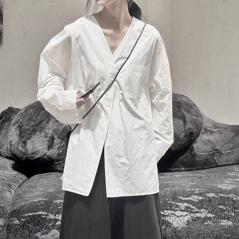 No-Collar Oversize Collared Shirt【TR3128】