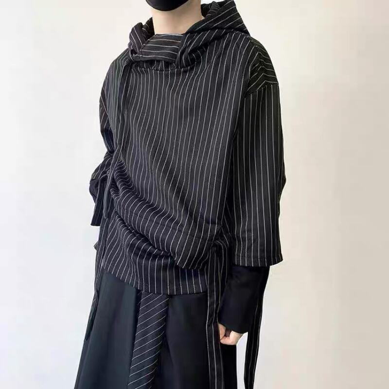 Asymmetric Pinstripe Hoodie【TR3347】