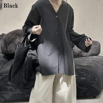 No-Collar Oversize Collared Shirt【TR3128】
