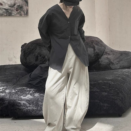 No-Collar Oversize Collared Shirt【TR3128】