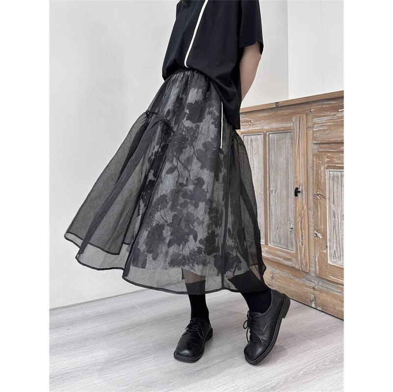 Flower Mesh Flare Skirt【TR3189】