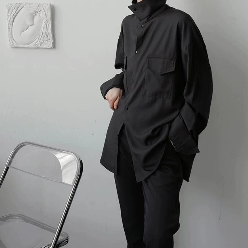 Structured High-Neck Collared Shirt【TR3375】