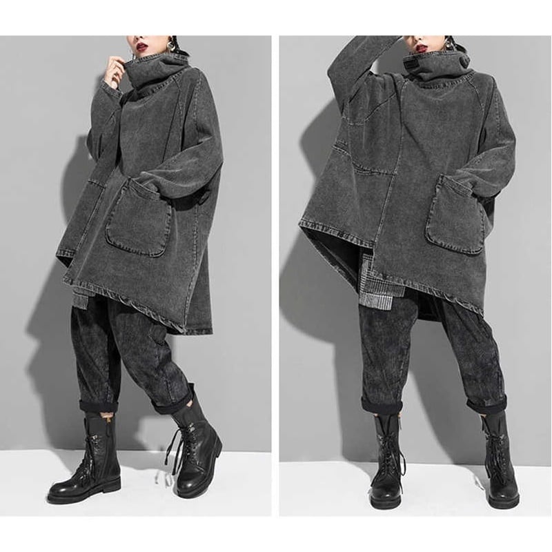 〈Unisex〉Denim Loose High-Neck Shirt【TR3010】