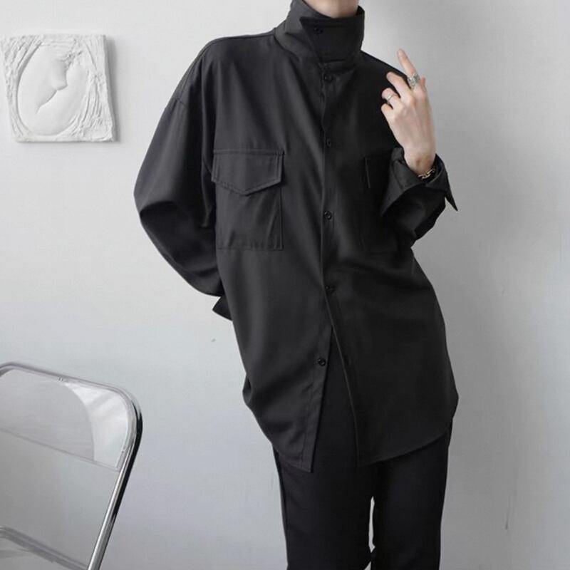 Structured High-Neck Collared Shirt【TR3375】