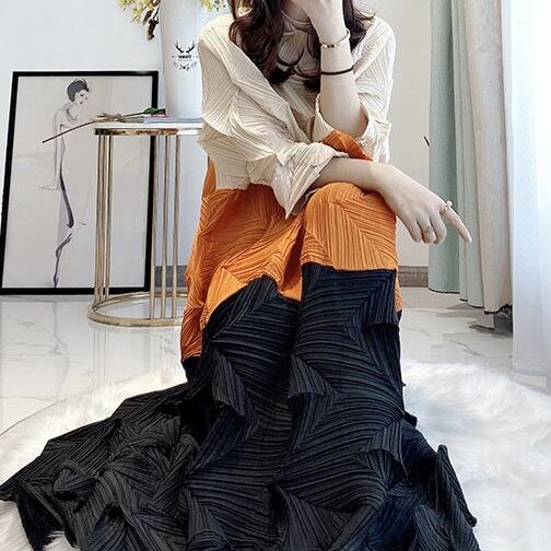 Tricolor Wrinkled All-in-one Dress【TR1454】