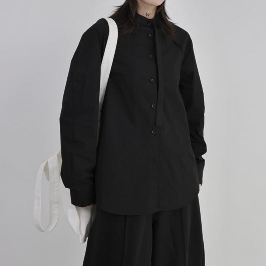 Band-Collar Tie Collared Shirt【TR3123】