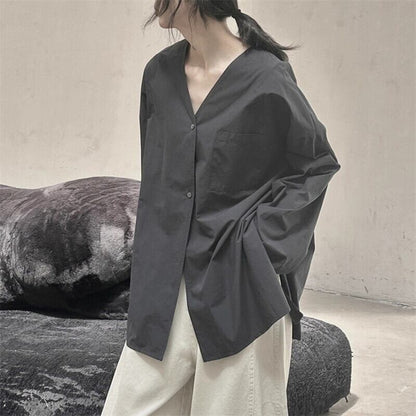 No-Collar Oversize Collared Shirt【TR3128】