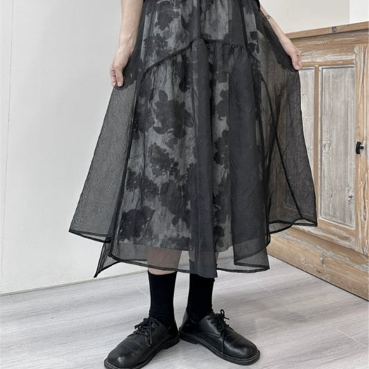 Flower Mesh Flare Skirt【TR3189】