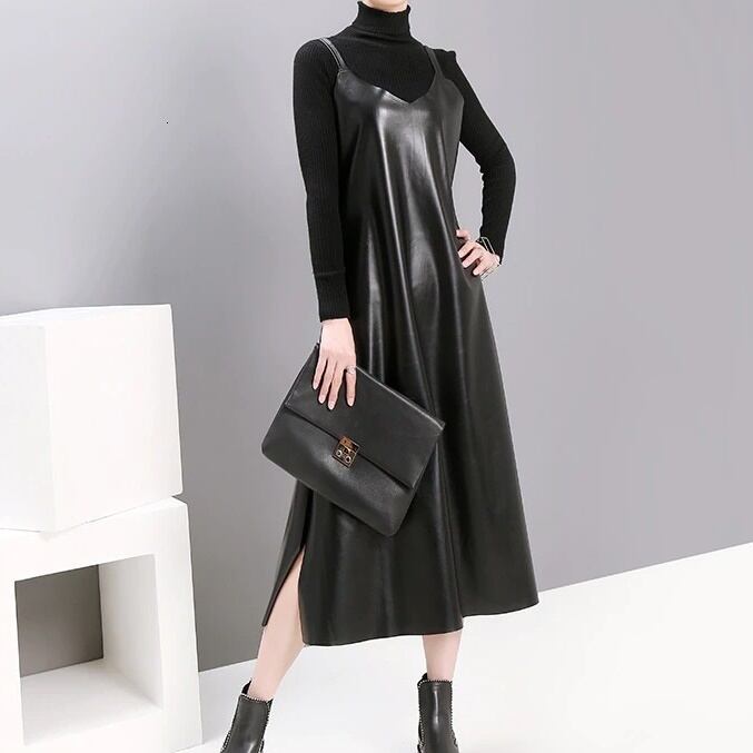 Pu Strap Leather All-in-One Dress【TR1210】