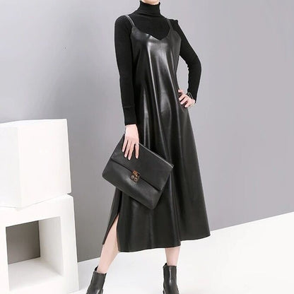 Pu Strap Leather All-in-One Dress【TR1210】