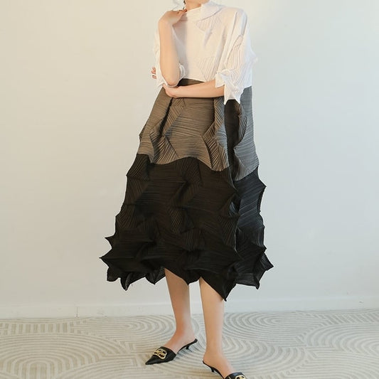 Pleats A-line Patchwork One-piece【TR3054】