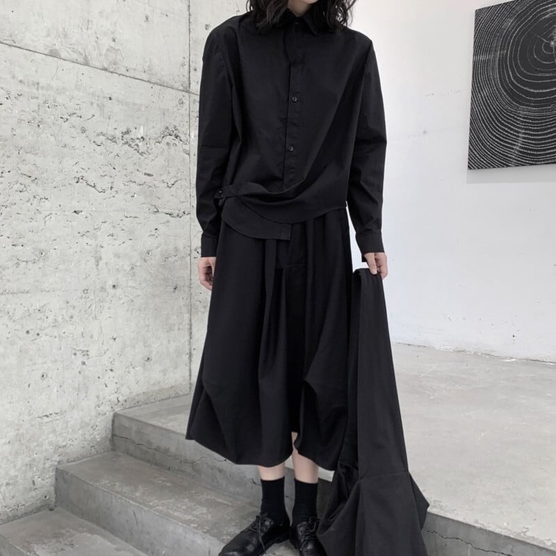 Arrange Asymemtry Collared Shirt【TR3104】