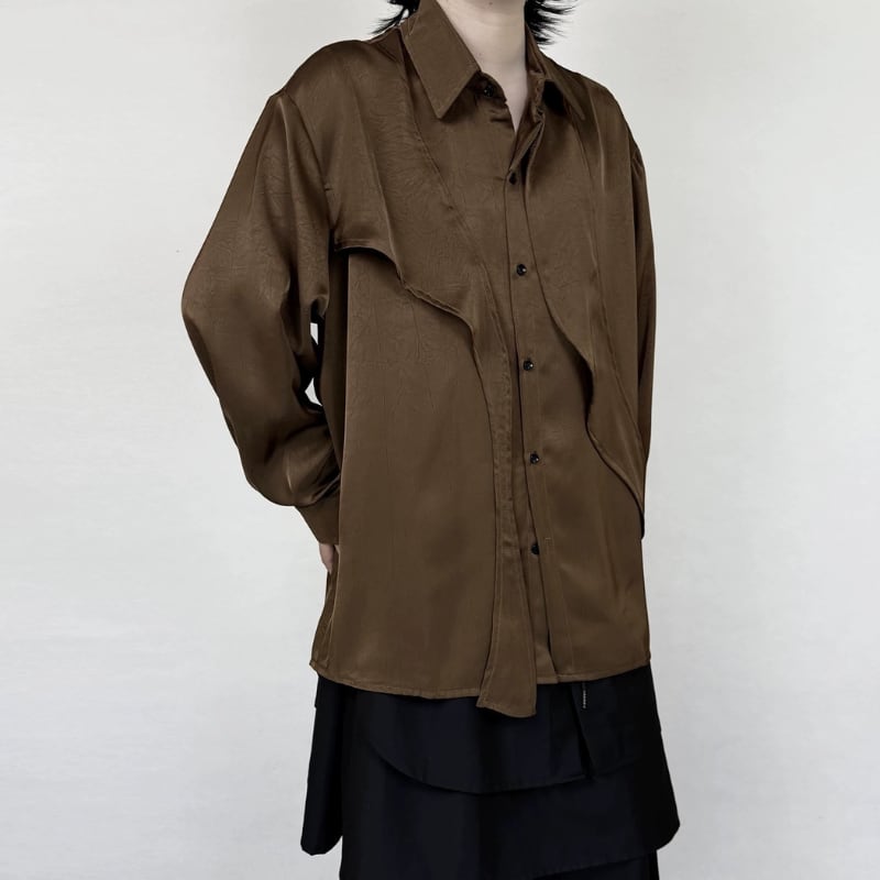 Satin Draped Texture Collared Shirt【TR3361】