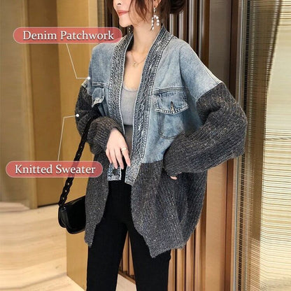 Patchwork Denim Sweater Jacket【TR3022】