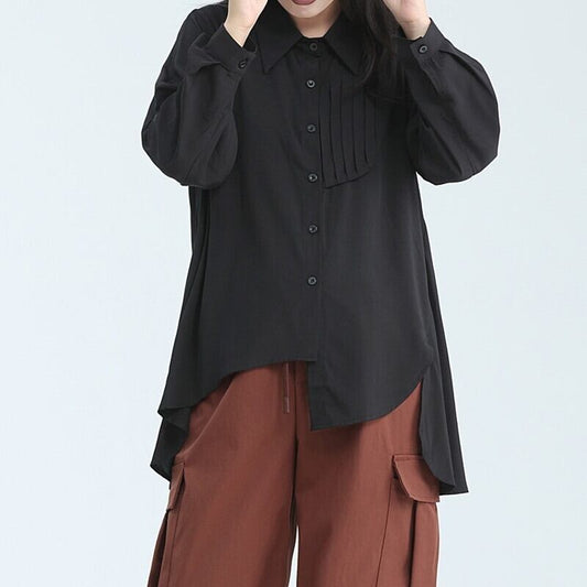 Asymemtry Pleats Collared Shirt【TR3136】