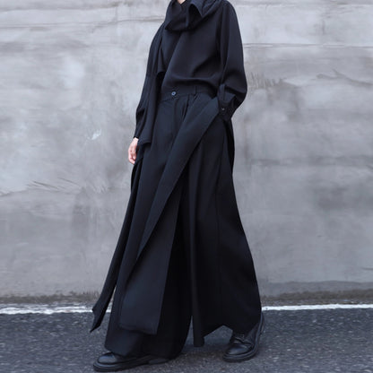 Drape Ribbon Straight Wide Pants【TR3307】