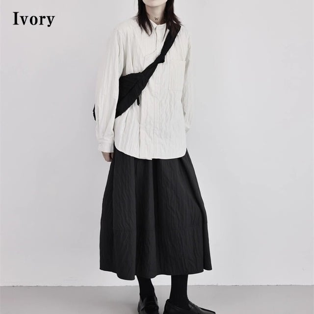 Asymmetry Pleats Collared Shirt【TR3100】