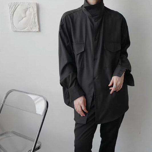 Structured High-Neck Collared Shirt【TR3375】