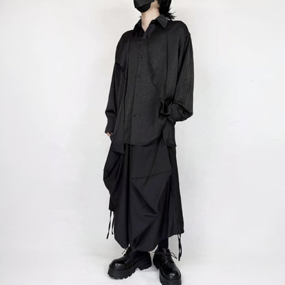 Satin Draped Texture Collared Shirt【TR3361】