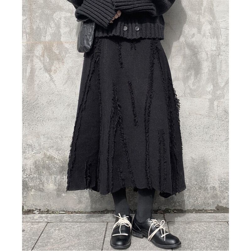 Asymmetry Knit Frill Skirt【TR3160】