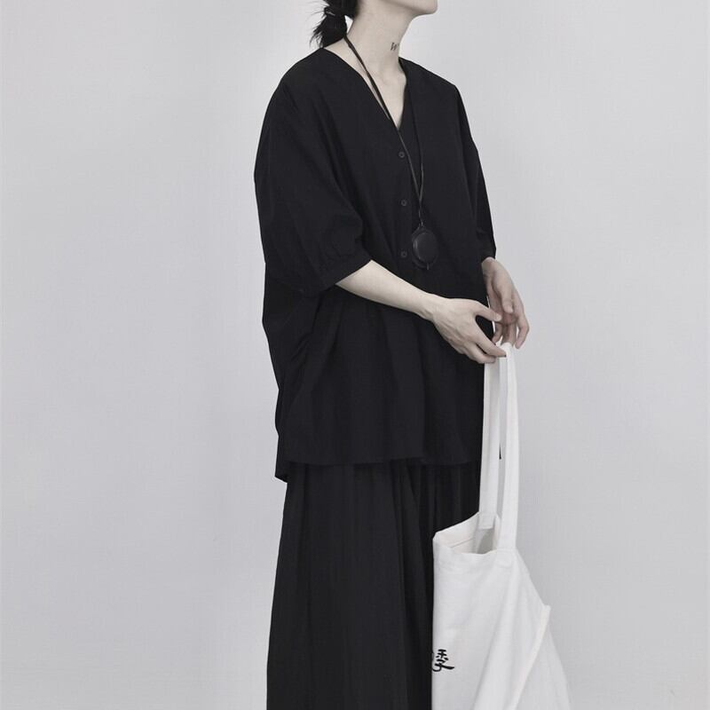 V-Neck Oversize Collared Shirt【TR3110】
