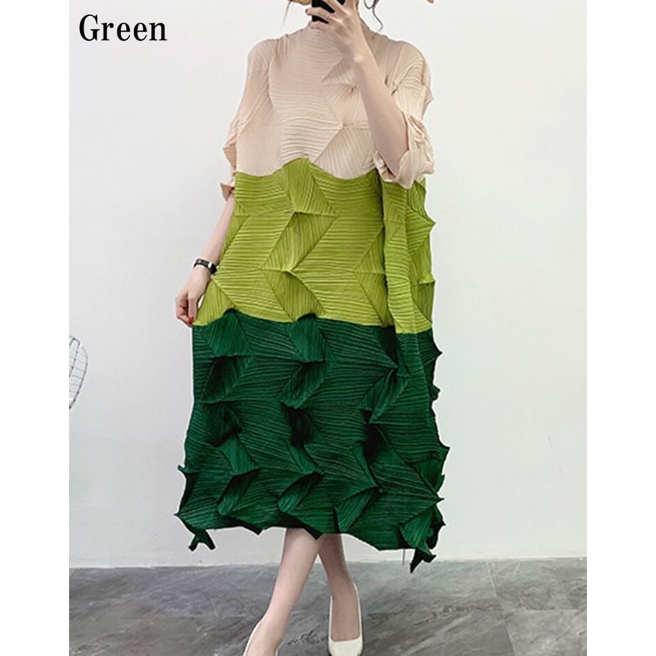 Pleats A-line Patchwork One-piece【TR3054】