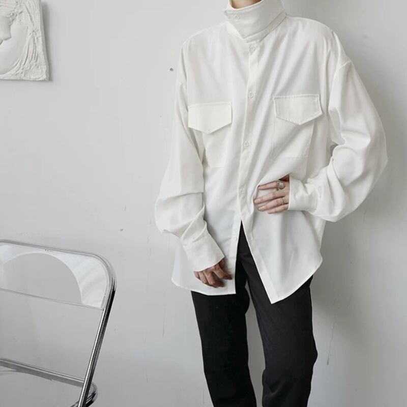 Structured High-Neck Collared Shirt【TR3375】