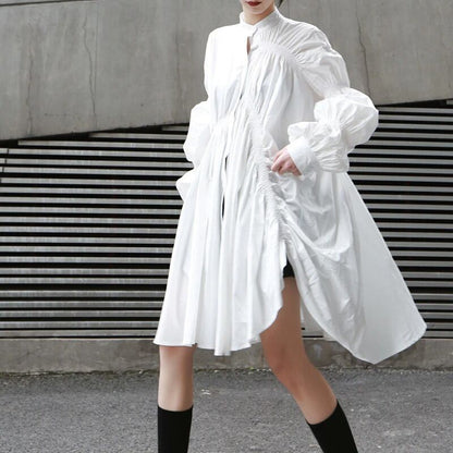 Asymmetrical Pleat  All-in-one Dress【TR1143】