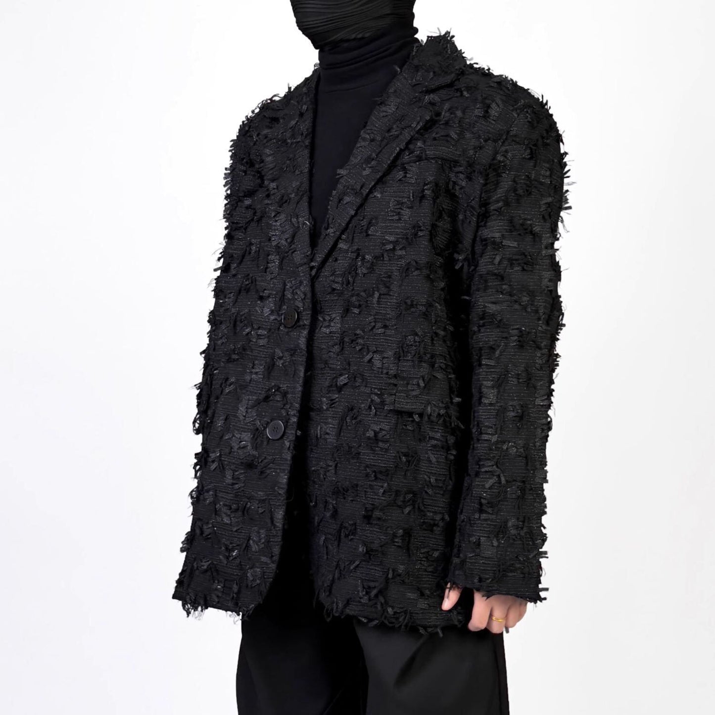 Black Fringe Tailored Jacket【TR3322】